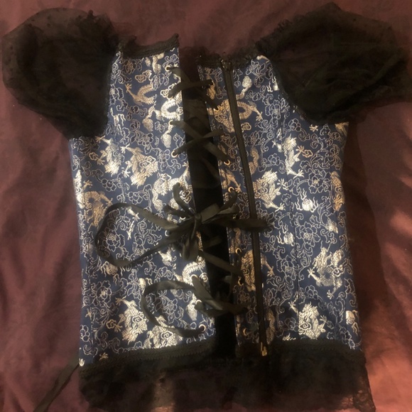 Dark blue ruffle corset top - Picture 2 of 3